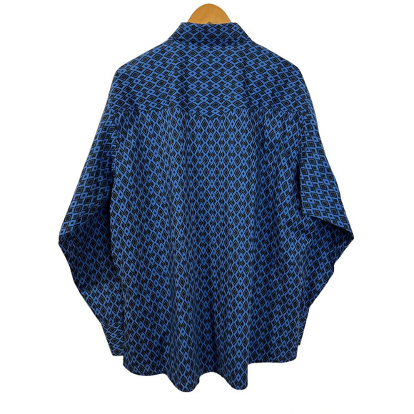 Wrangler Authentic Western Shirt Men's Size XXL Blue Black Pearl Snap Geometric - Picture 7 of 7